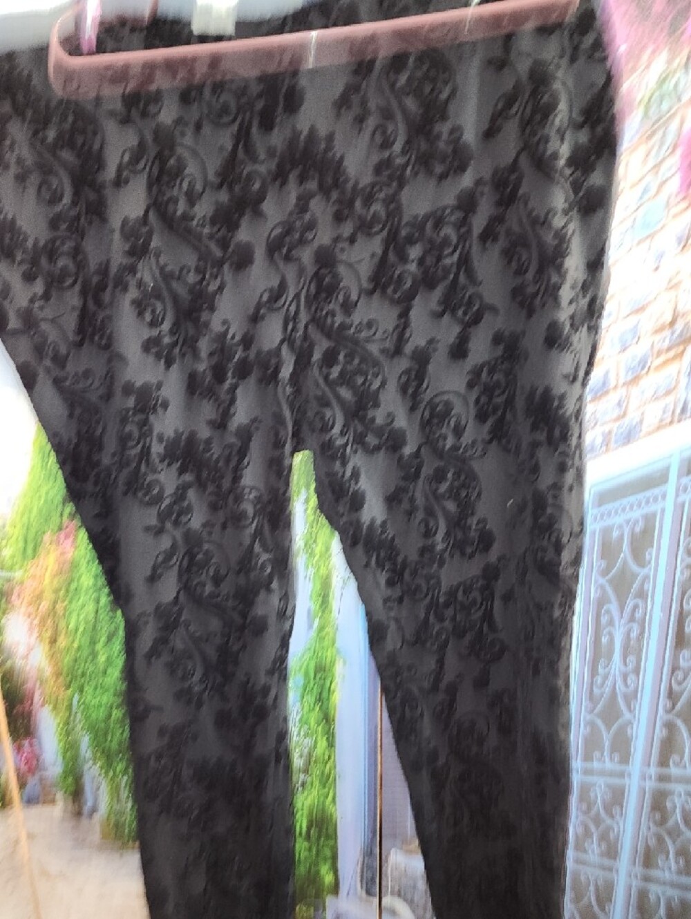 Terra Sky Black Velvet Burnout Floral Skinny Pants Size 2x - Picture 9 of 12